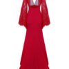 V Neck Lace Patchwork Mermaid Long Dress - Image 4