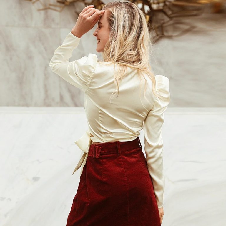 V-Neck Vintage Puff Sleeve Blusas Faminina Crop Top - Image 4