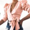 V-Neck Vintage Puff Sleeve Blusas Faminina Crop Top - Image 2