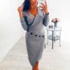 V-neck Casual Long Sleeve Midi Party Dress - Image 4