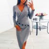 V-neck Casual Long Sleeve Midi Party Dress - Image 3
