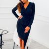 V-neck Casual Long Sleeve Midi Party Dress - Image 2