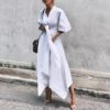 V-neck Half Sleeve Lace-up Solid Plus Size Party Dress - Image 2
