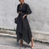 V-neck Half Sleeve Lace-up Solid Plus Size Party Dress - Image 3