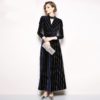 Velvet Evening party Elegant Striped Vintage Maxi Dress - Image 4