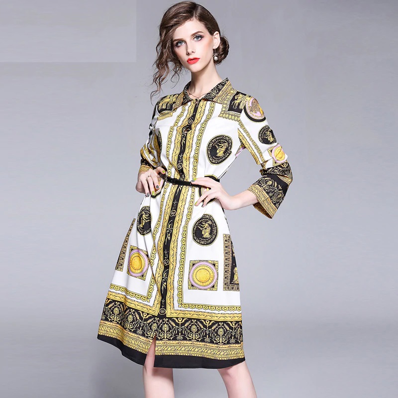 Vestidos Femme Full Sleeve Knee-Length Dresses