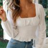 Vintage Lantern Sleeve Ruffle Crop Top - Image 4