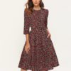 Vintage Print Elegant A-line Party Midi Dress - Image 7
