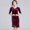 Vintage V-Neck Patchwork fashion office party short dress