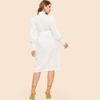 Bishop Sleeve Half Placket Belted Stand Collar Knee Length Dress - Image 2