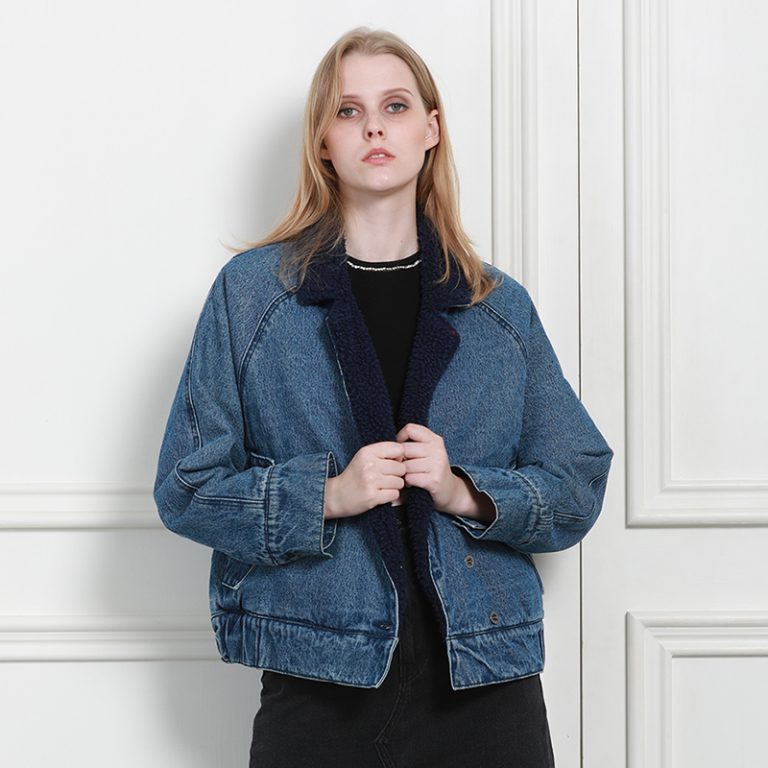 Long Sleeve Artificial Sherpa Cotton Denim Jacket