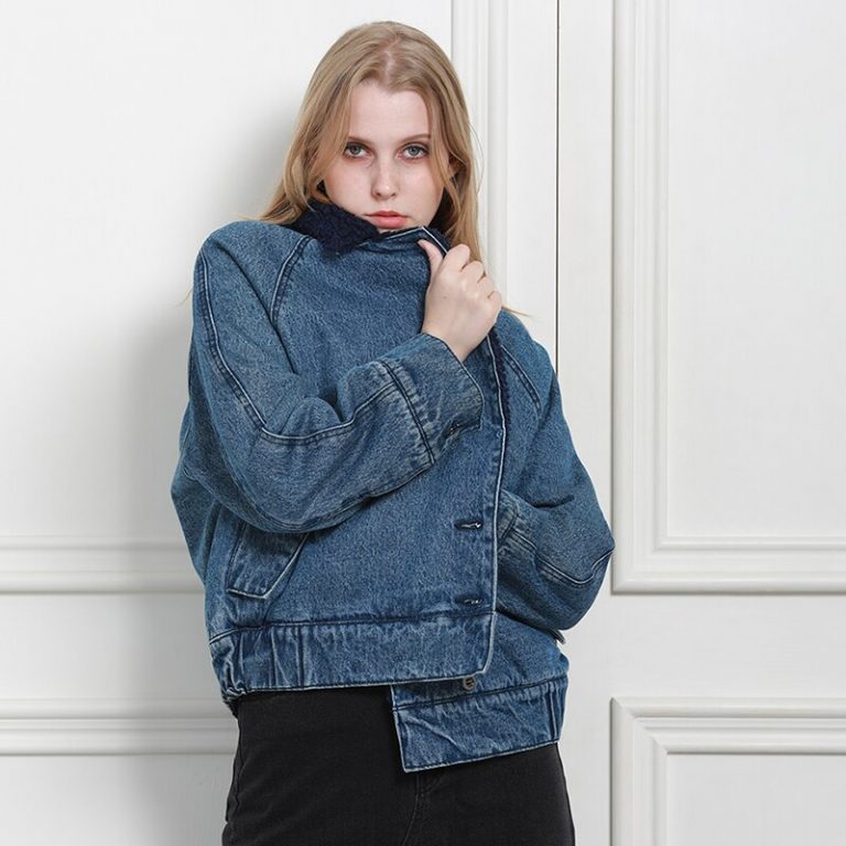 Long Sleeve Artificial Sherpa Cotton Denim Jacket - Image 2