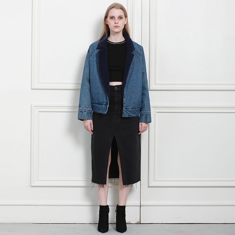 Long Sleeve Artificial Sherpa Cotton Denim Jacket - Image 3