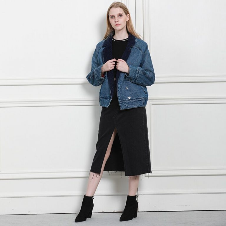Long Sleeve Artificial Sherpa Cotton Denim Jacket - Image 4