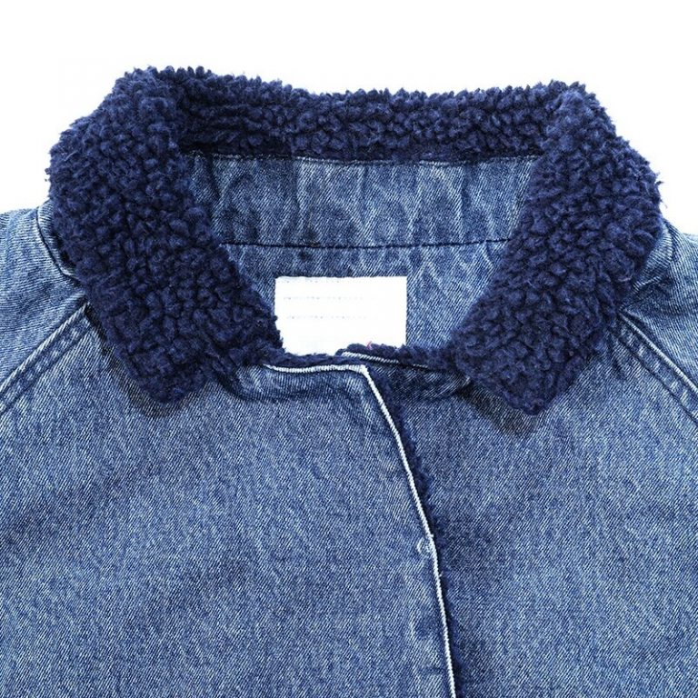 Long Sleeve Artificial Sherpa Cotton Denim Jacket - Image 5