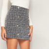 Double Breasted Tweed Mid Waist Elegant Mini Plaid Skirts