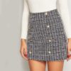 Double Breasted Tweed Mid Waist Elegant Mini Plaid Skirts - Image 5