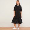 Drop Waist Turn-down Collar Casual Straight Solid Dress - Image 2