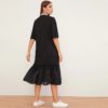 Drop Waist Turn-down Collar Casual Straight Solid Dress - Image 3