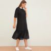 Drop Waist Turn-down Collar Casual Straight Solid Dress - Image 4
