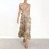 Elegant Flower Print Silk Long Dress