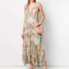 Elegant Flower Print Silk Long Dress - Image 2