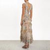 Elegant Flower Print Silk Long Dress - Image 3