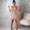 Elegant Sexy Lace Short Sleeve Tassel Mini Dress