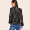 Frill Trim Lantern Sleeve Gold Dot Print Blouse Top - Image 4