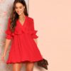 Half Sleeve High Waist Plunging Neck Sexy Mini Dress