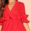 Half Sleeve High Waist Plunging Neck Sexy Mini Dress - Image 4