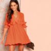 Half Sleeve High Waist Plunging Neck Sexy Mini Dress - Image 6