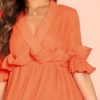 Half Sleeve High Waist Plunging Neck Sexy Mini Dress - Image 9