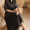Turndown Collar Pleated Half Sleeves Cotton Layered Shirt Dresses - Image 3