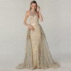 High Neck Glitter Illusion Back Mermaid Evening Dress