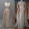 High Neck Glitter Illusion Back Mermaid Evening Dress - Image 3