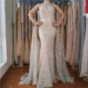 High Neck Glitter Illusion Back Mermaid Evening Dress - Image 4