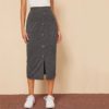 High Waist Ladies Casual Hem Pocket Patched Straight Long Skirt