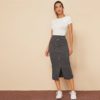 High Waist Ladies Casual Hem Pocket Patched Straight Long Skirt - Image 3
