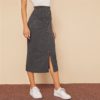 High Waist Ladies Casual Hem Pocket Patched Straight Long Skirt - Image 5