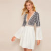 Holiday Flounce Sleeve V Neck Contrast Lace Dresses - Image 4