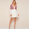 Holiday Flounce Sleeve V Neck Contrast Lace Dresses - Image 5