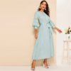 Keyhole Back Lace Appliques Belted Hijab Maxi Dress - Image 3