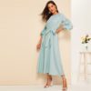Keyhole Back Lace Appliques Belted Hijab Maxi Dress - Image 4