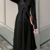 Jewel Neck Knotted Long Sleeves Acrylic Oversized Shirt Dresses