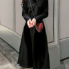 Jewel Neck Knotted Long Sleeves Acrylic Oversized Shirt Dresses - Image 2