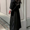 Jewel Neck Knotted Long Sleeves Acrylic Oversized Shirt Dresses - Image 4