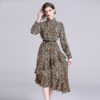 Leopard Print  Ruffles Elegant Evening Party Dress