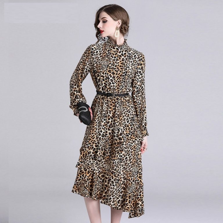 Leopard Print  Ruffles Elegant Evening Party Dress - Image 2