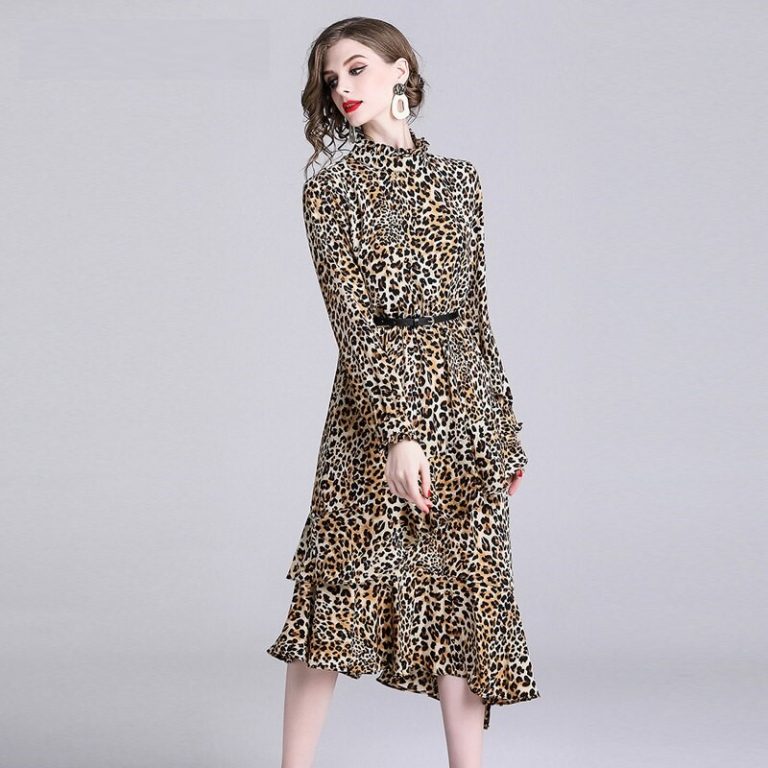 Leopard Print  Ruffles Elegant Evening Party Dress - Image 3